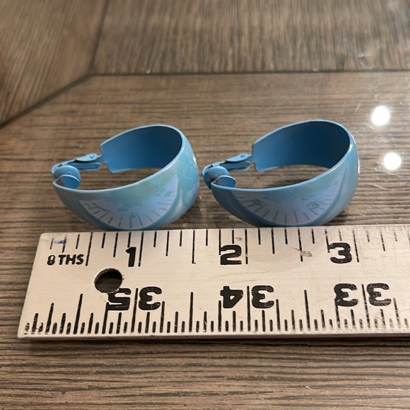 Vintage Pale Blue Iridescent Clip Hoop Earrings - Picture 8 of 14
